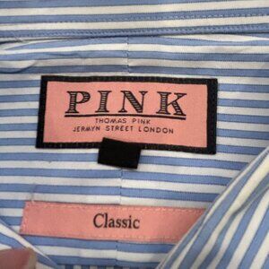 Men’s Thomas Pink Classic Fit Blue & White Pinstripe Dress Shirt  Size 17.5 - 35